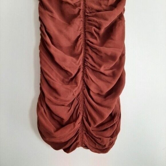 WILFRED Aritzia Veda Ruched Mini Dress Burgundy Brown Sz 6 - Picture 9 of 13